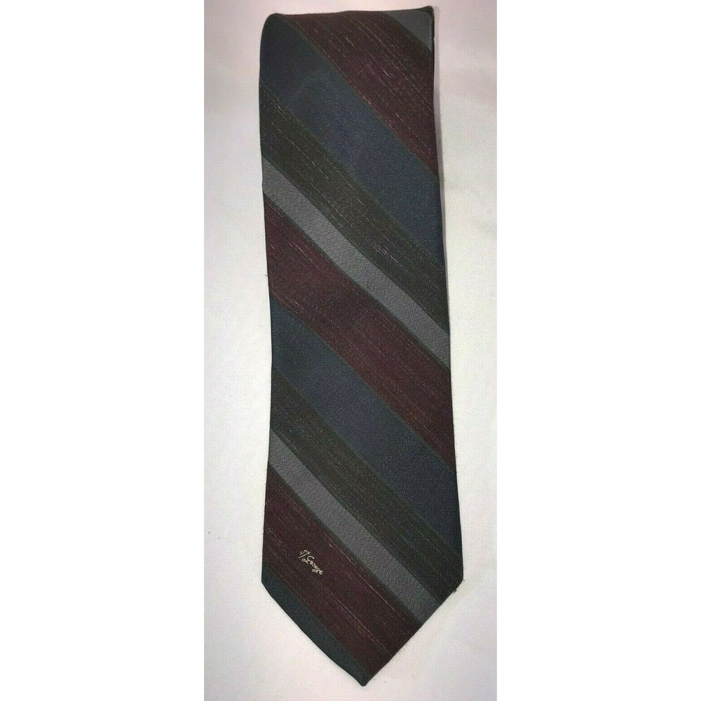 NOS Allyn St. George Gray & Burgundy Diagonal Striped Polyester Neck Tie 54"